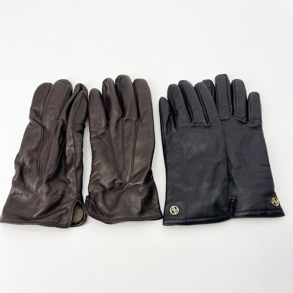 2 Pairs Leather Glove Women's L Saks Fifth Avenue Cashmere Adrienne Vittadini - Picture 1 of 8